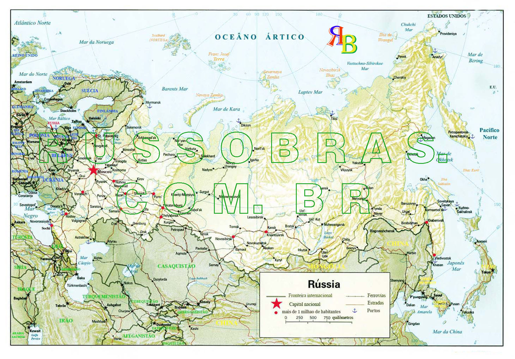 Mapa altamente detalhado da federação russa com capital de