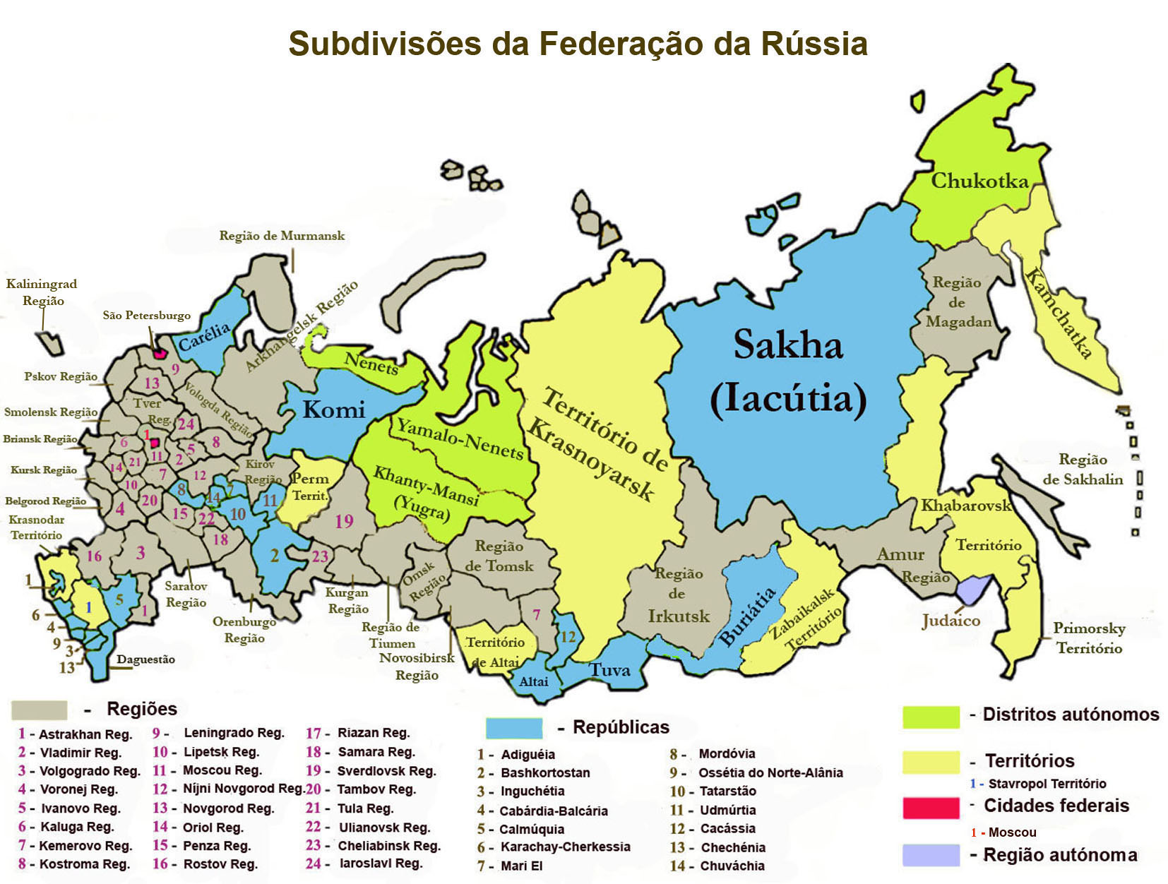 Mapa da federação russa com assuntos federais